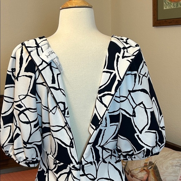 Joseph Ribkoff Dark Midnight Navy and White Leaf Print Midi Dress size 4 - Picture 7 of 15